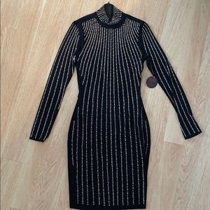 Black iridescent rhinestone long sleeve dress